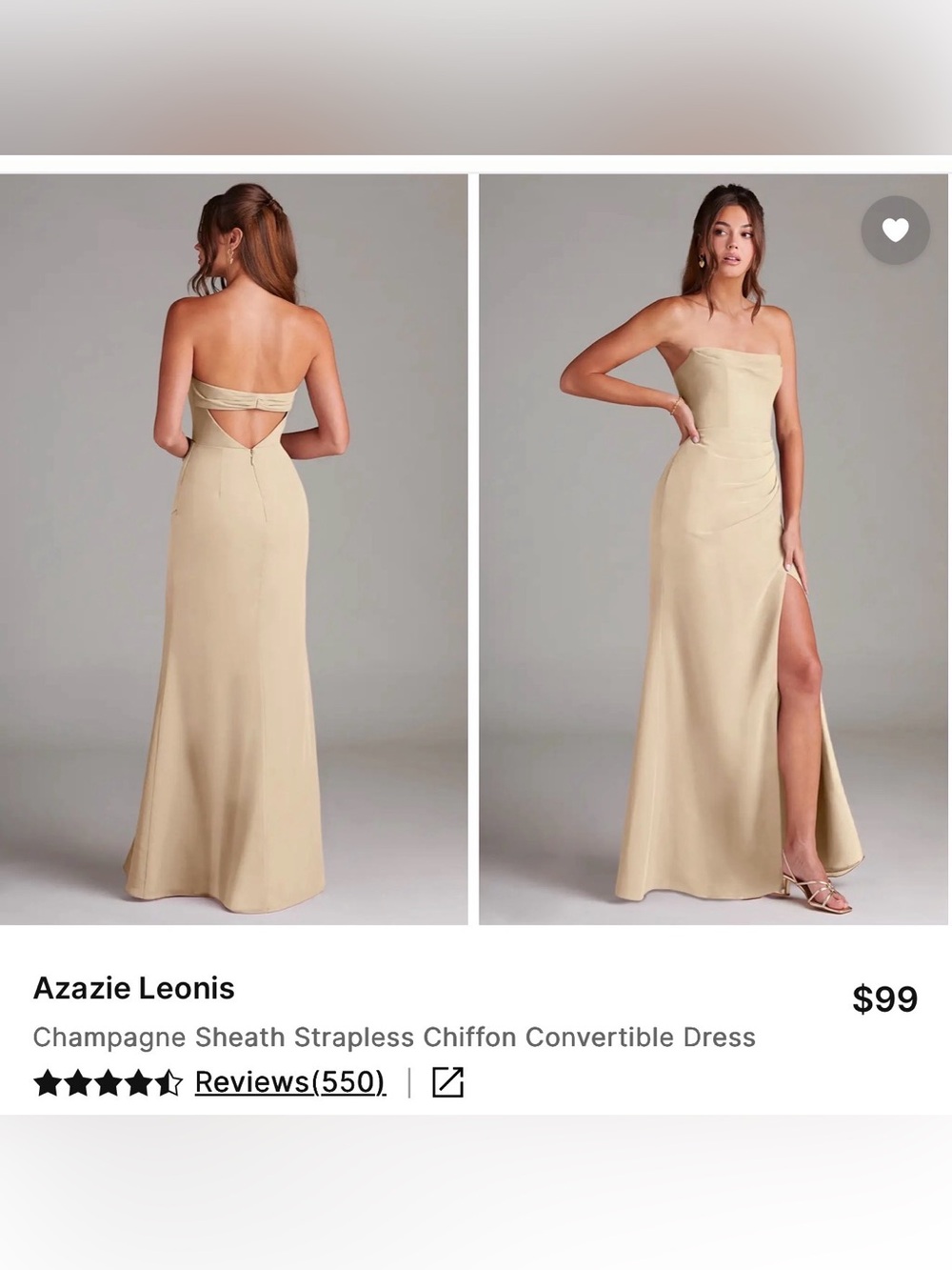 Azazie Leonis Strapless Champagne Sheath Convertible Dress